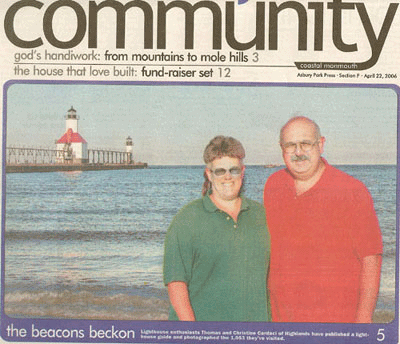 Asbury Park Press Cover Photo of The Lighthouse Hunters Christine and Thomas Cardaci