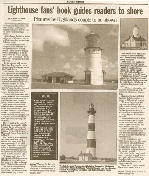 Asbury Park Press' article on The Lighthouse Hunters Christine & Tom Cardaci